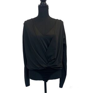 Bebe black V-neck draped cutout long sleeve bodysuit Sz L